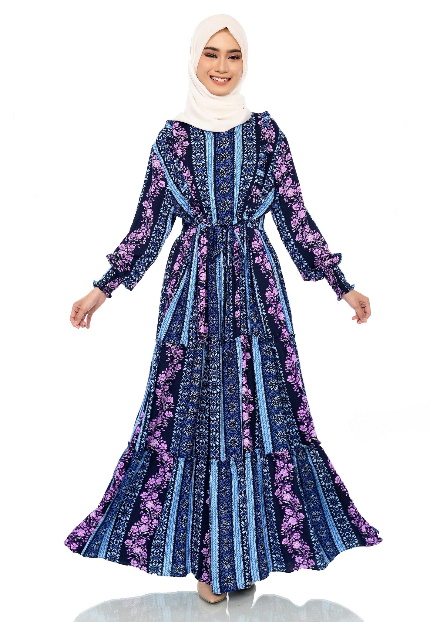 EPC Gamis Homedress Stephanie - Blue ( Floral Blue )( FREE Masker )