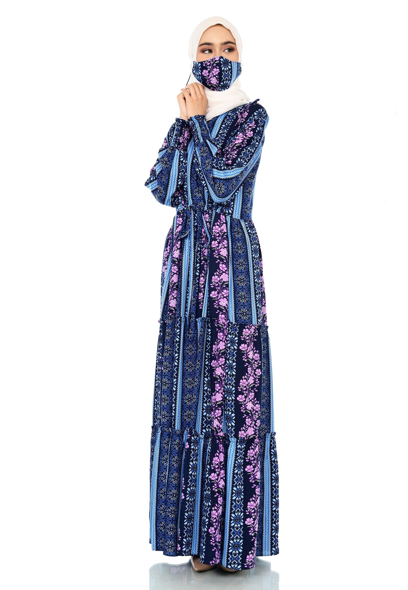 EPC Gamis Homedress Stephanie - Blue ( Floral Blue )( FREE Masker )