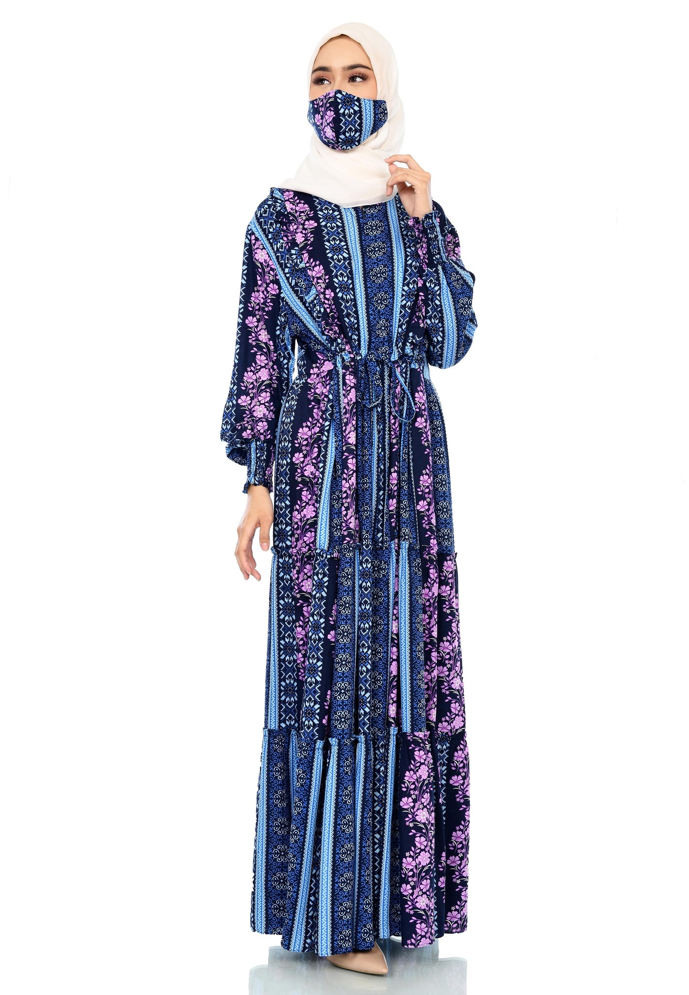 EPC Gamis Homedress Stephanie - Blue ( Floral Blue )( FREE Masker )