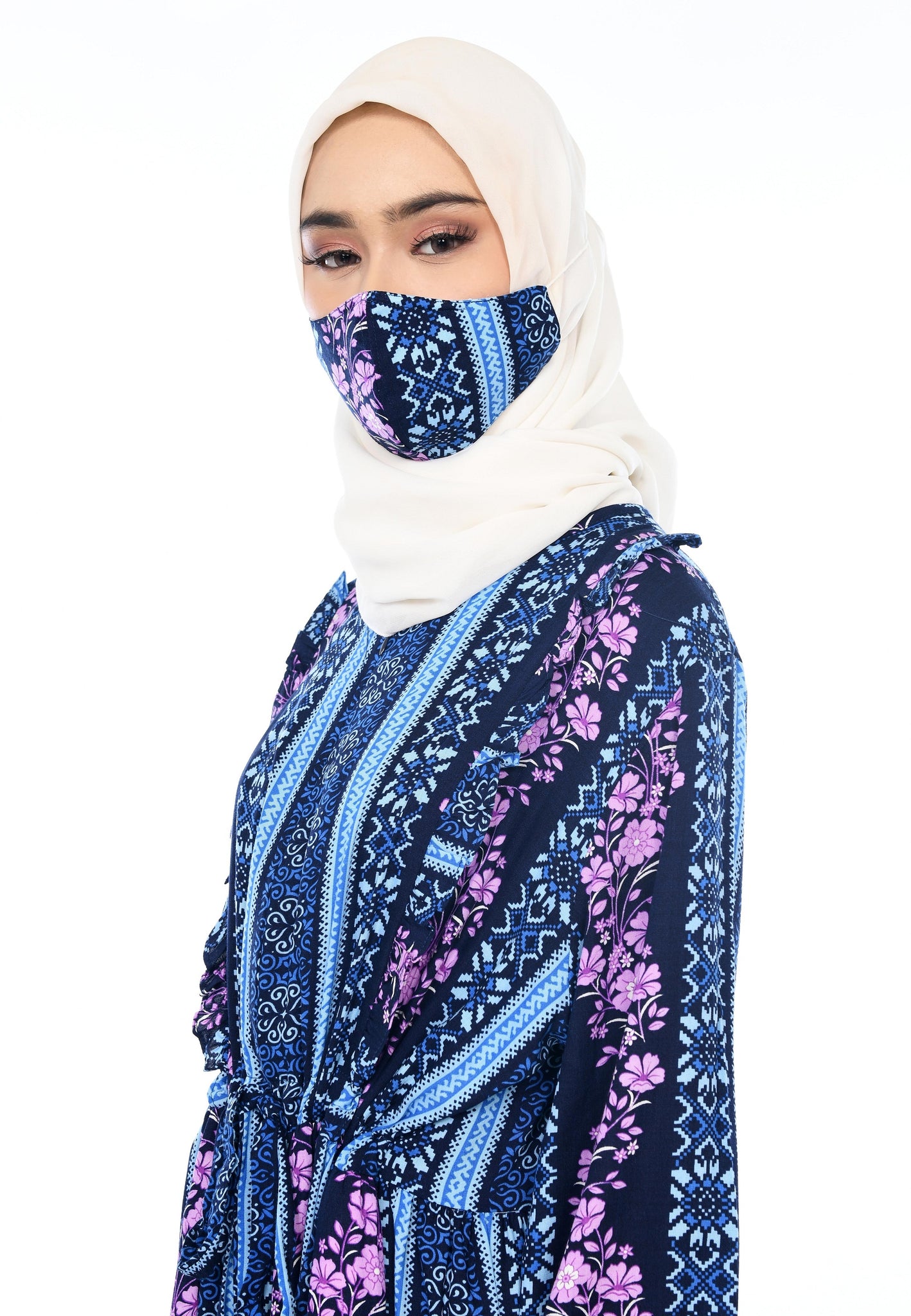 EPC Gamis Homedress Stephanie - Blue ( Floral Blue )( FREE Masker )