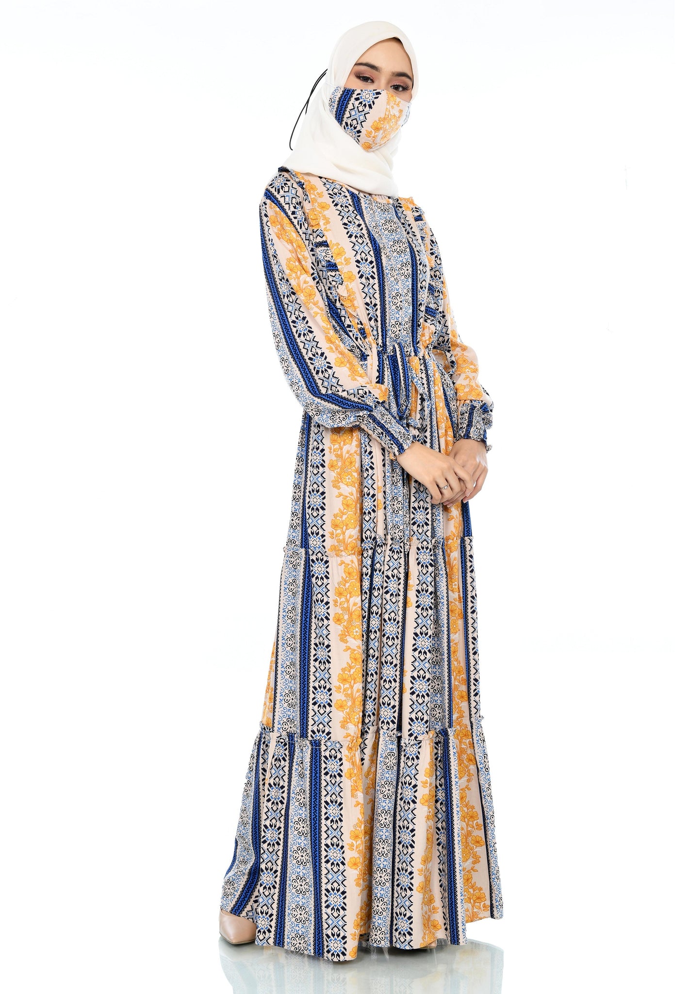 EPC Gamis Homedress Stephanie - Cream ( Floral Lemon ) ( FREE Masker )