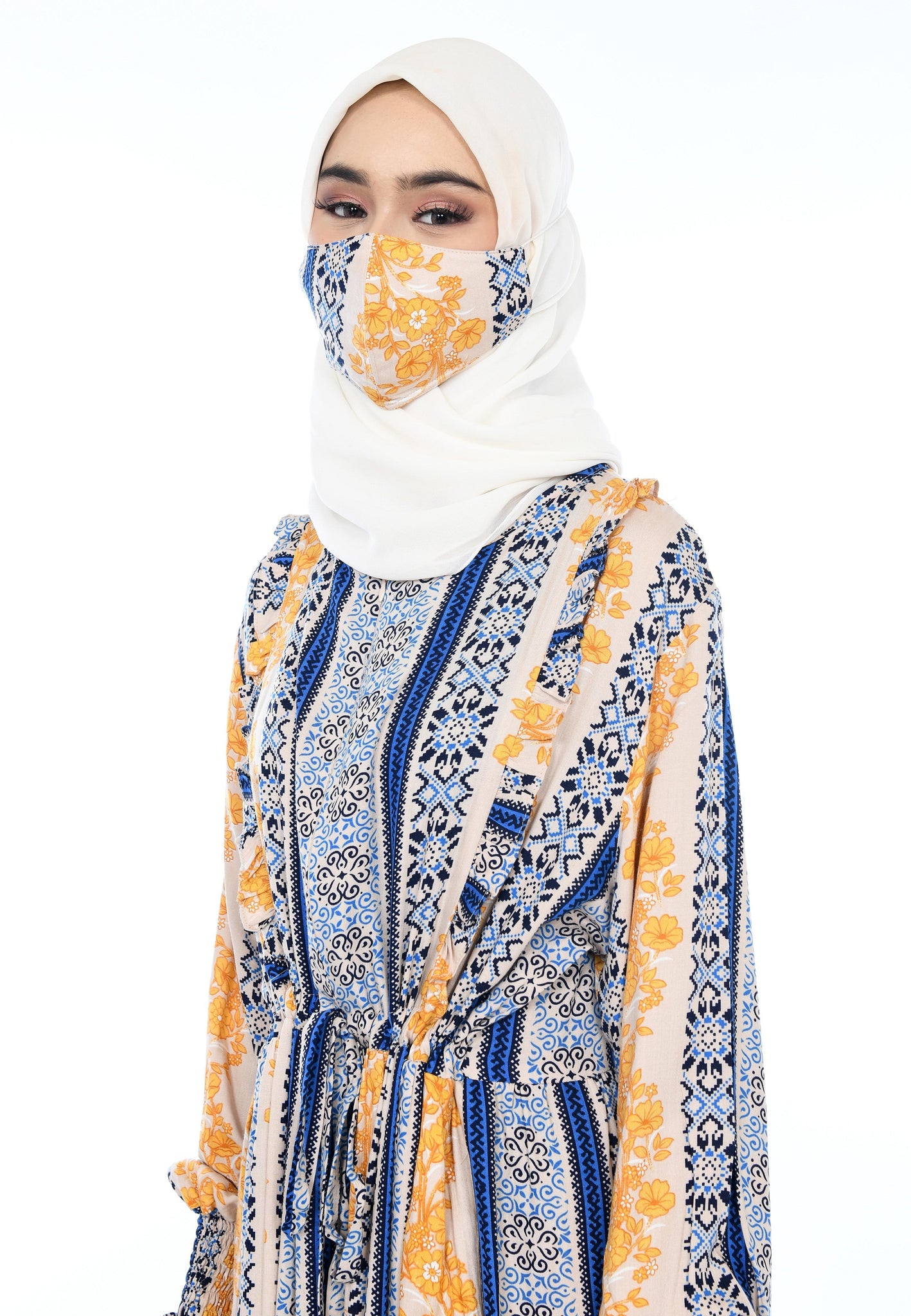 EPC Gamis Homedress Stephanie - Cream ( Floral Lemon ) ( FREE Masker )