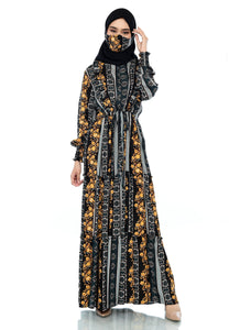 EPC Gamis Homedress Stephanie - Black ( Floral Lemon ) ( FREE Masker )