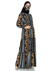 EPC Gamis Homedress Stephanie - Black ( Floral Lemon ) ( FREE Masker )