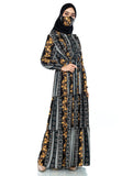 EPC Gamis Homedress Stephanie - Black ( Floral Lemon ) ( FREE Masker )