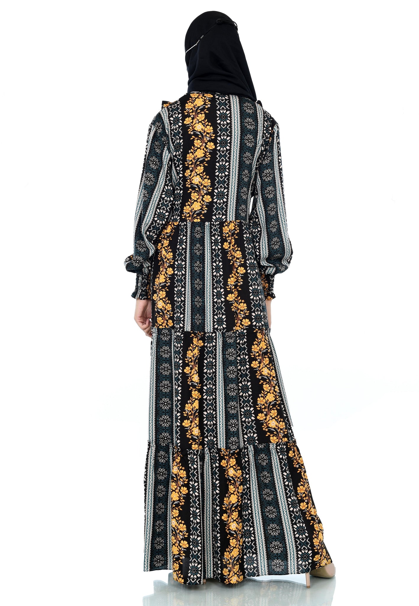 EPC Gamis Homedress Stephanie - Black ( Floral Lemon ) ( FREE Masker )