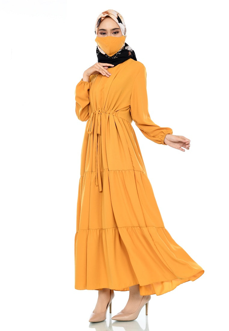 Gamis Homedress Agatha - Mustard Yellow (Free Masker, Busui Friendly, Fit to XXXL)