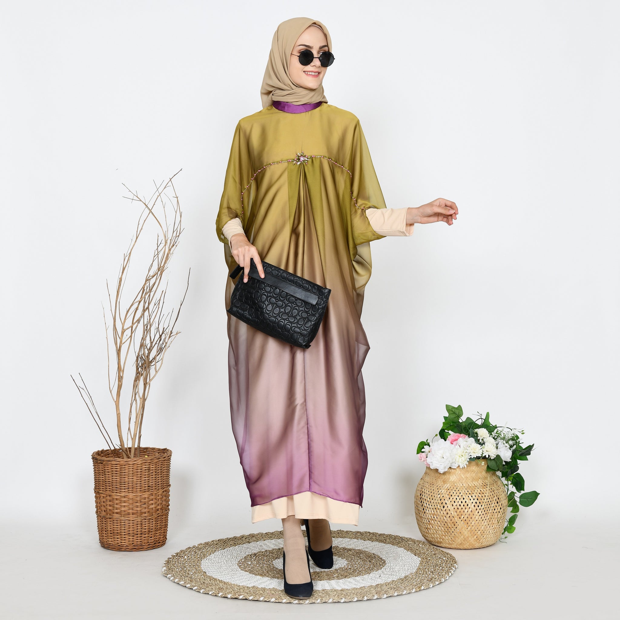 EPC Kaftan Serenity - Gradient Golden Lime ( Free Manset Gamis Warna Cream )