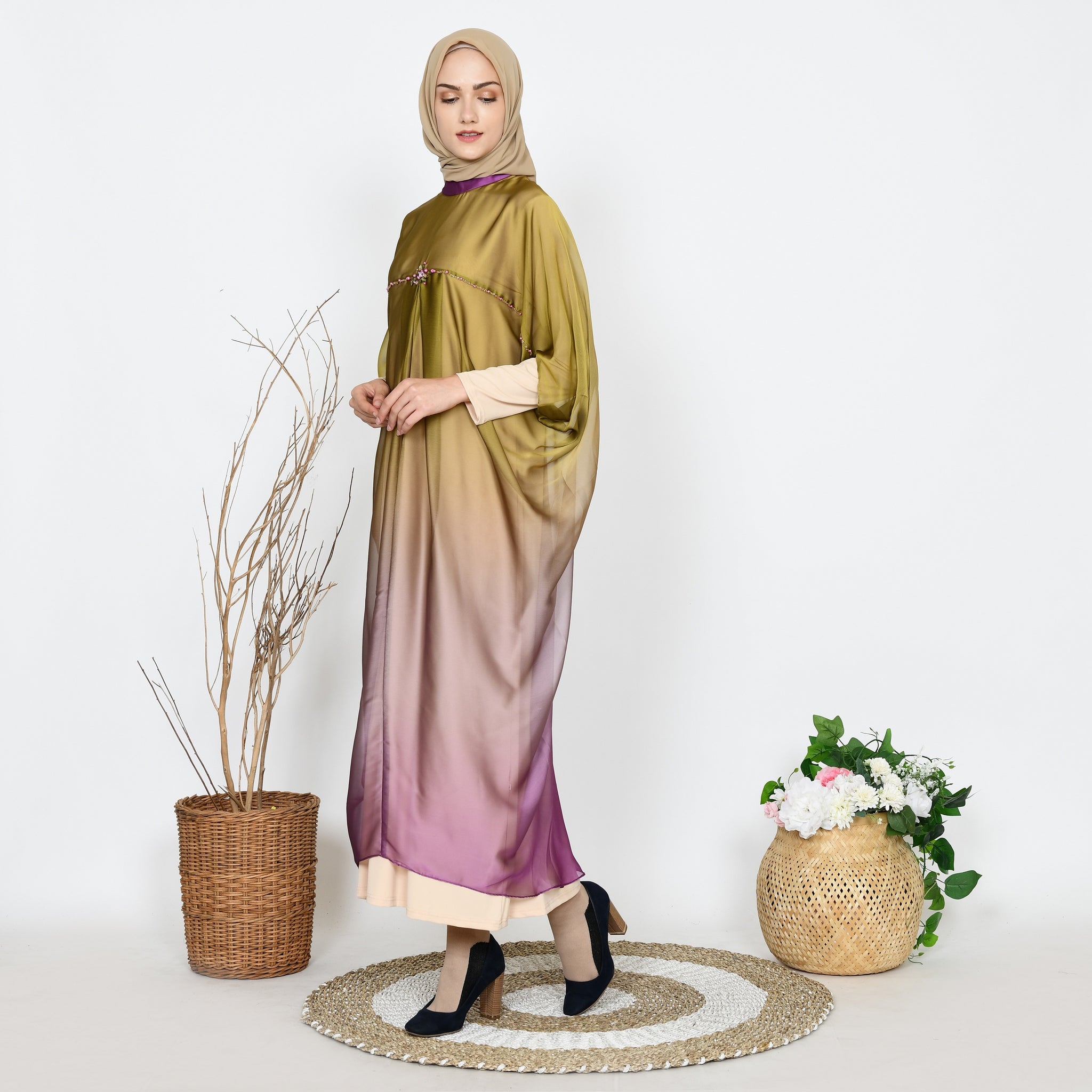 EPC Kaftan Serenity - Gradient Golden Lime ( Free Manset Gamis Warna Cream )