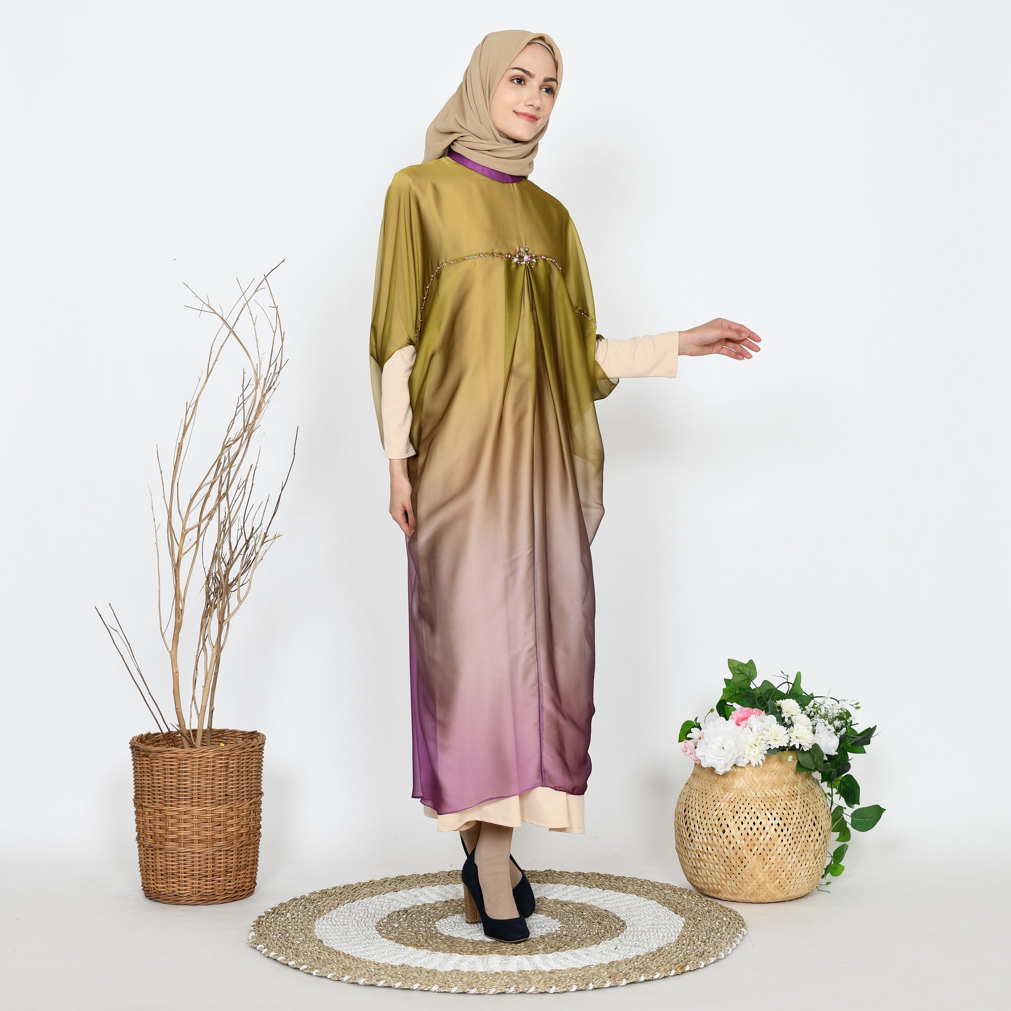 EPC Kaftan Serenity - Gradient Golden Lime ( Free Manset Gamis Warna Cream )