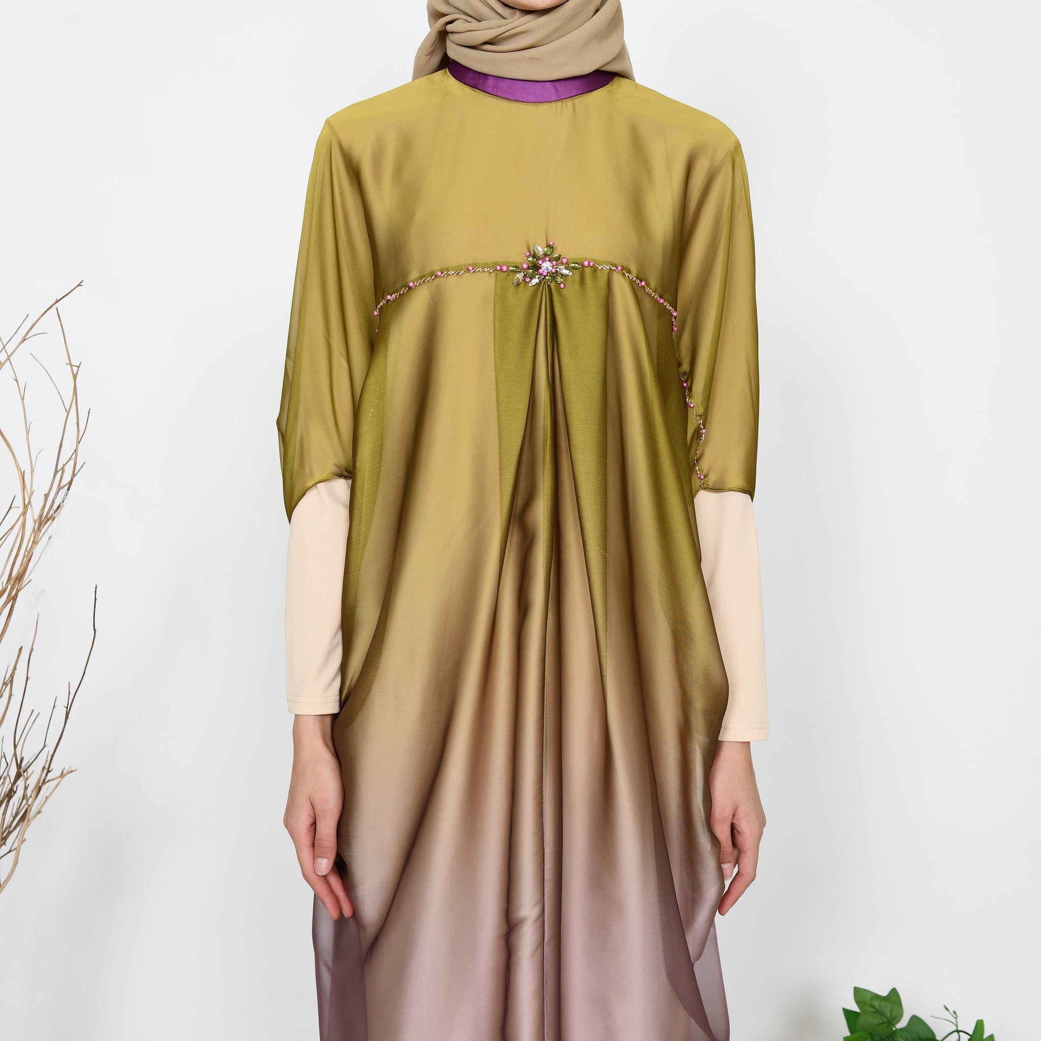 EPC Kaftan Serenity - Gradient Golden Lime ( Free Manset Gamis Warna Cream )