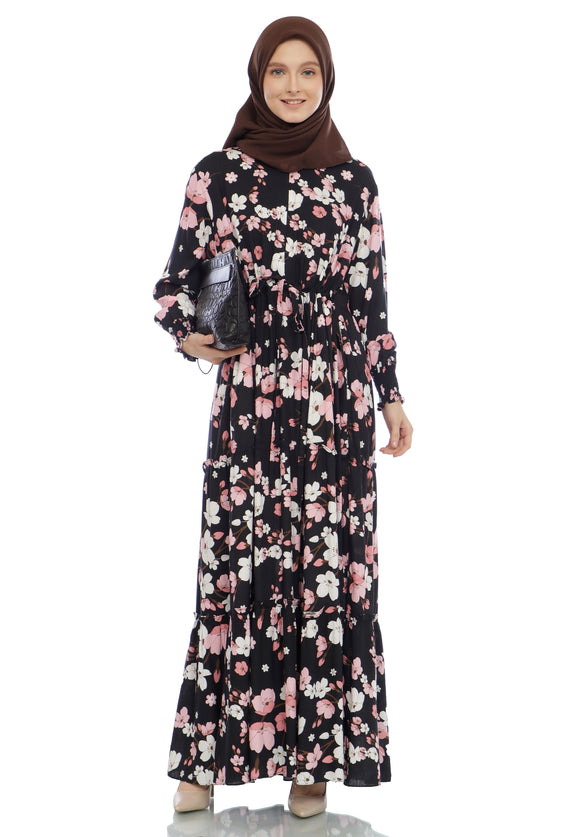 Gamis Homedress Cora - Black (Free Masker)