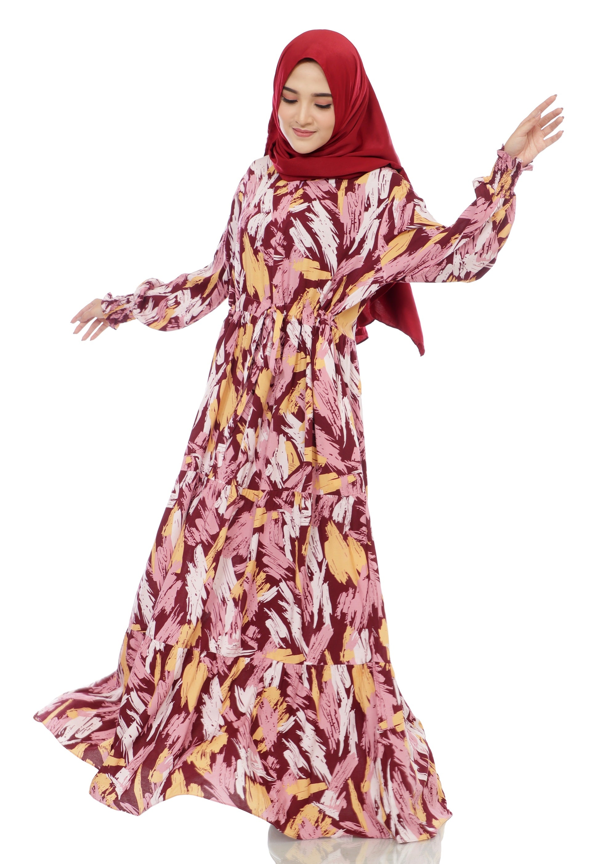 Gamis Homedress Penelope - Maroon (Free Masker)