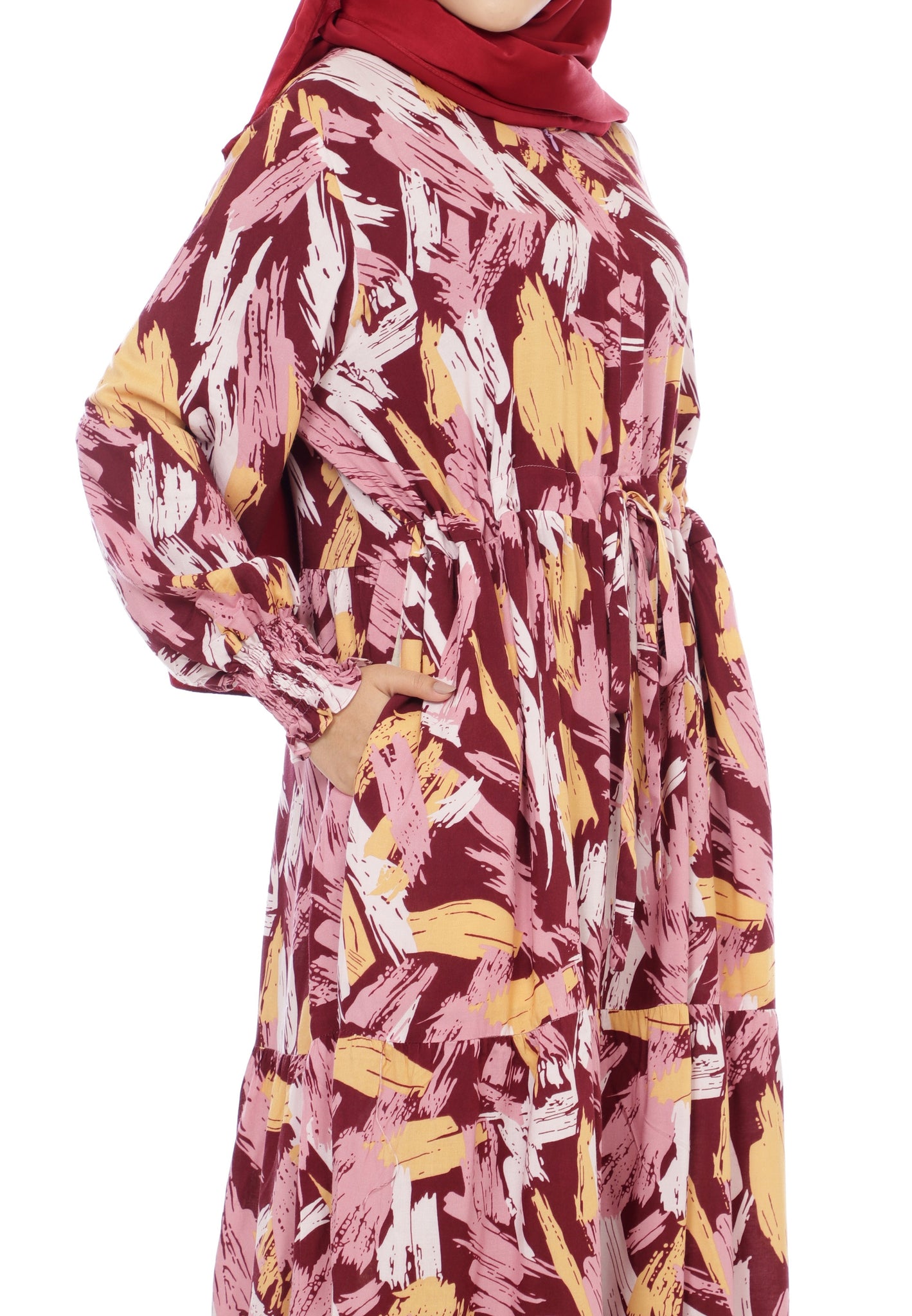 Gamis Homedress Penelope - Maroon (Free Masker)