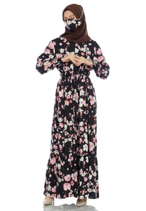 Gamis Homedress Cora - Black (Free Masker)