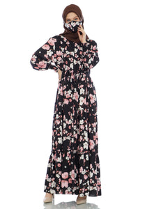 Gamis Homedress Cora - Black (Free Masker)