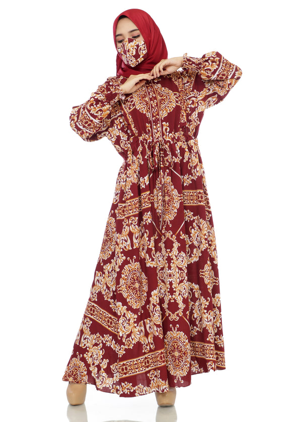 Gamis Homedress Sophia - Maroon (Free Masker)