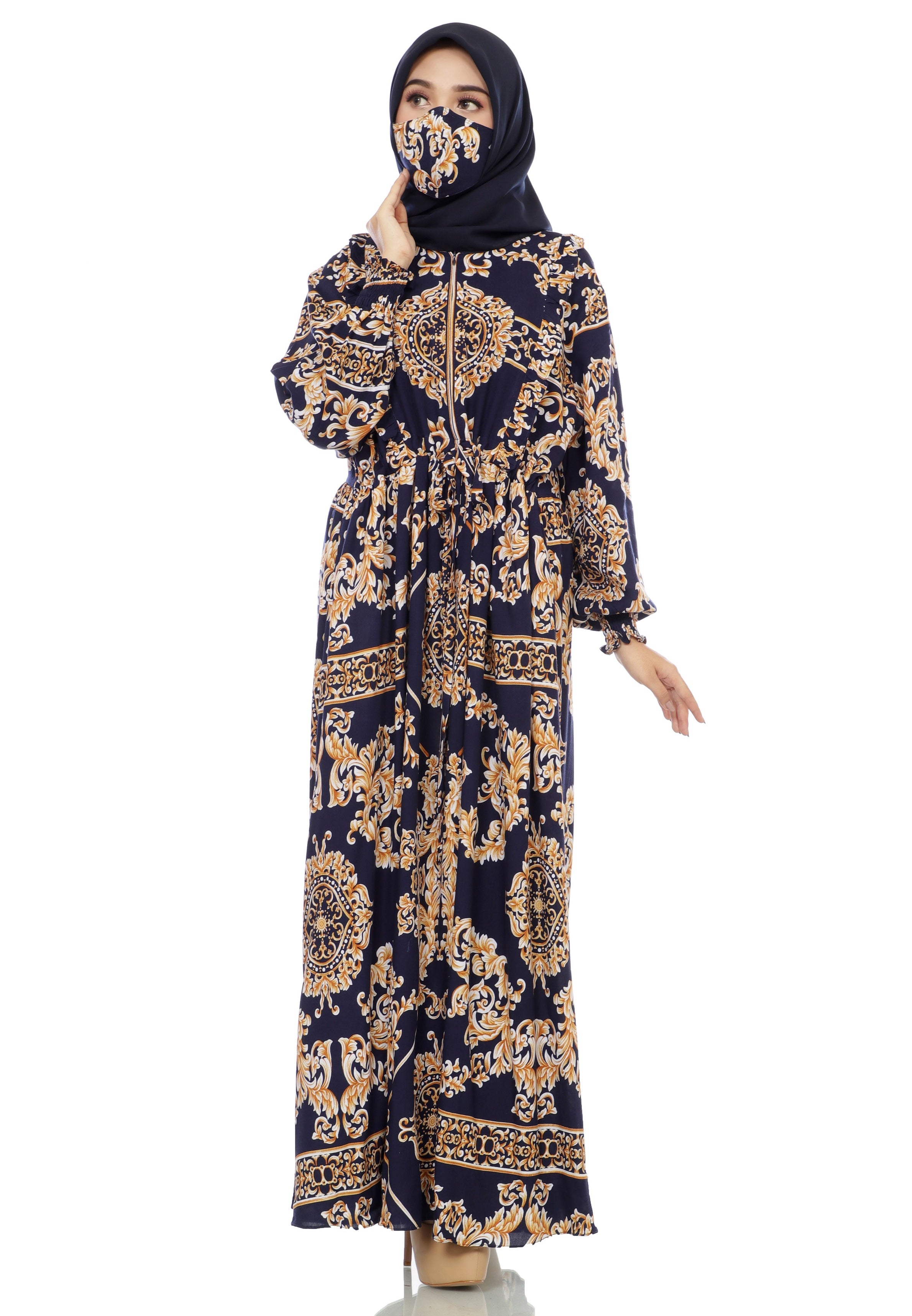 Gamis Homedress Sophia - Navy Blue (Free Masker)