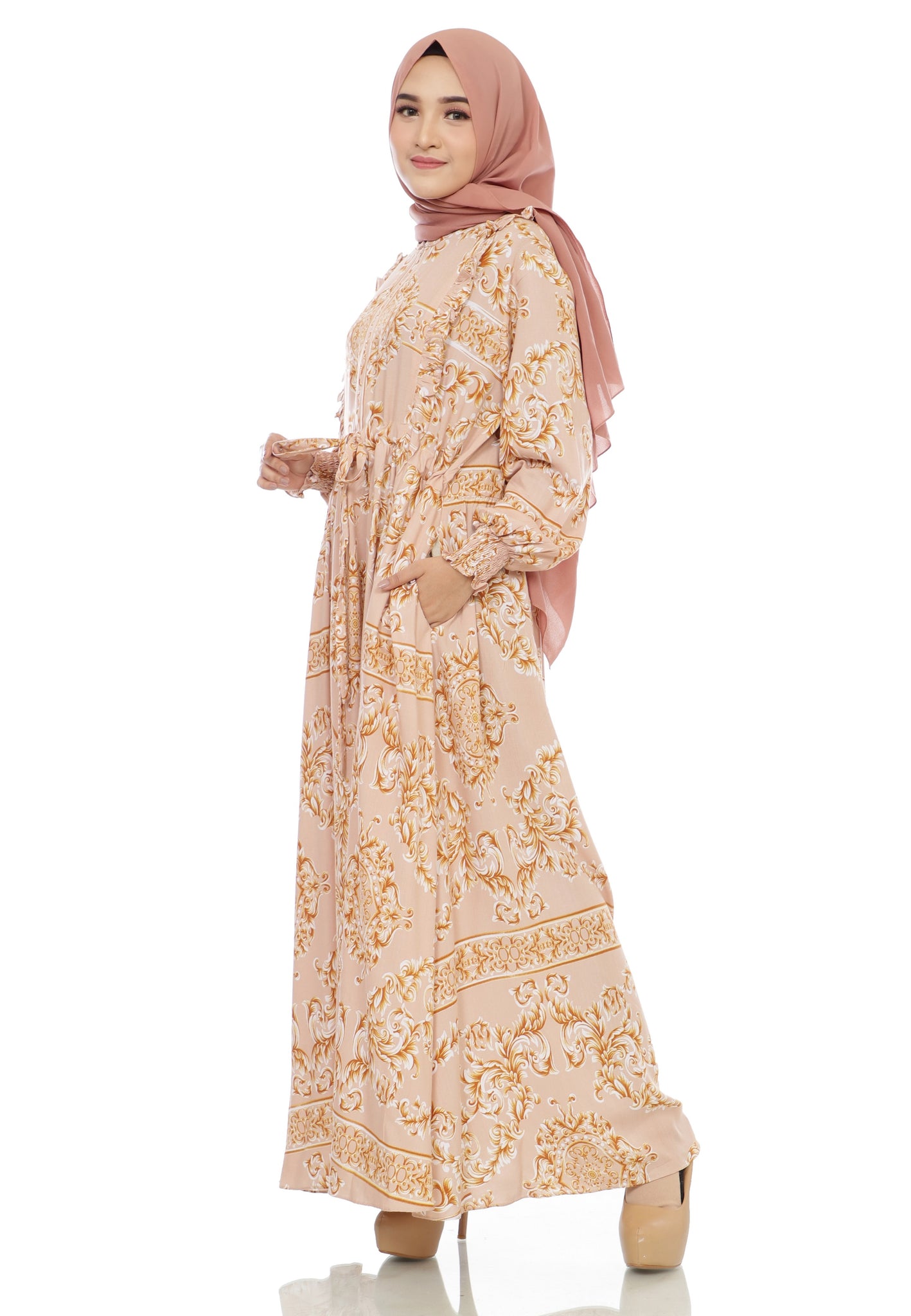 Gamis Homedress Sophia - Cream (Free Masker)